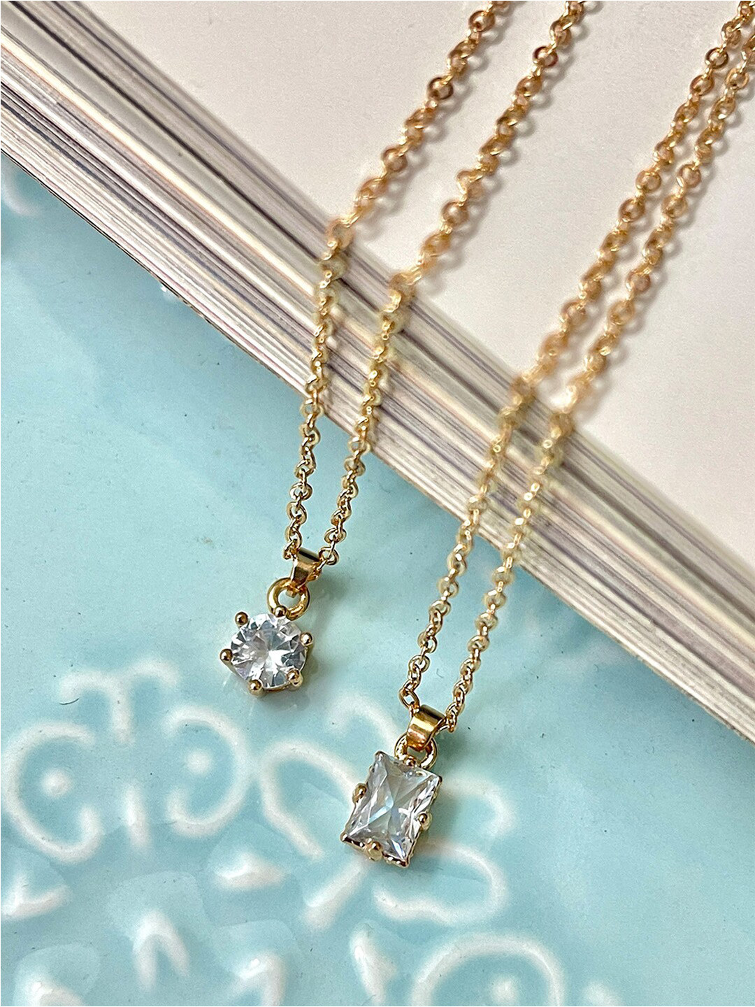

Ayesha Set of 2 Gold-Plated Diamante Mini Pendant Necklaces