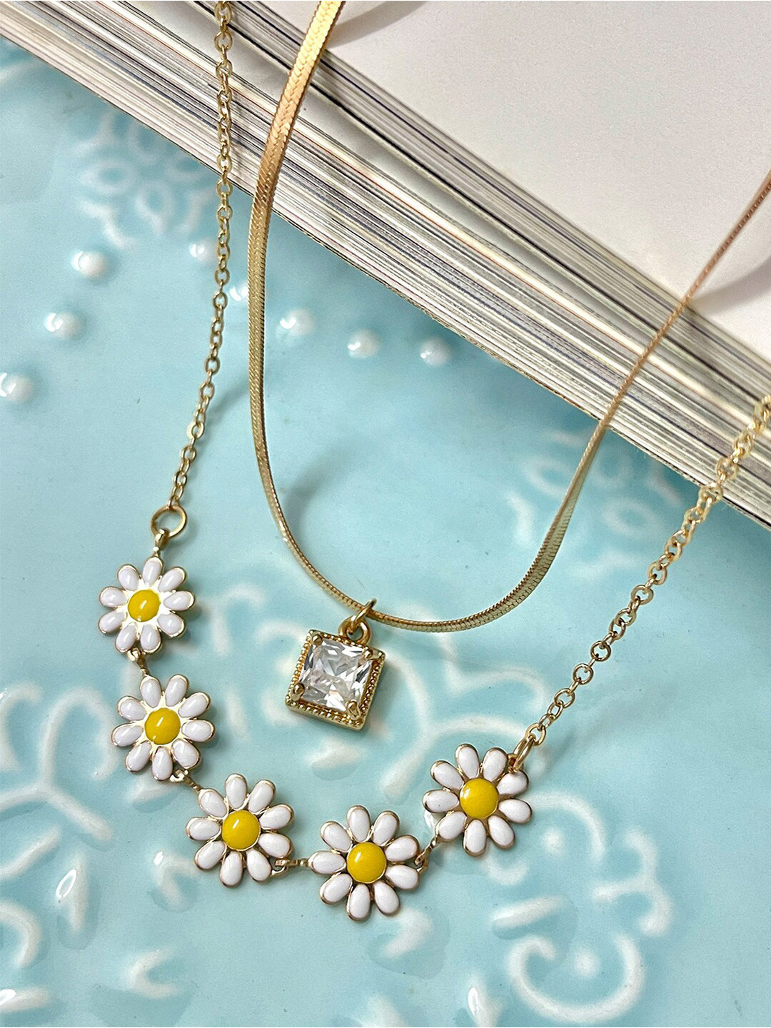 

Ayesha Gold-Plated Flower Charm Studded Layered Necklace