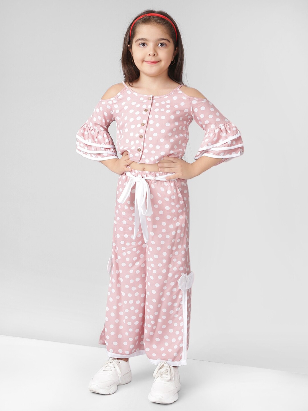 

Naughty Ninos Girls Printed Pure Cotton Top With Palazzos, Pink