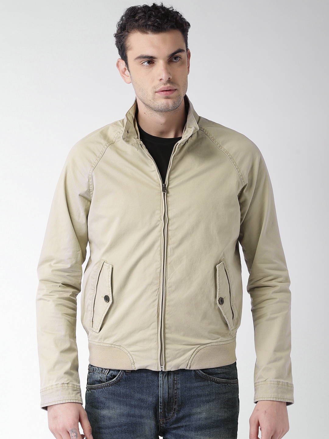 

Celio Men Beige Solid Bomber Jacket