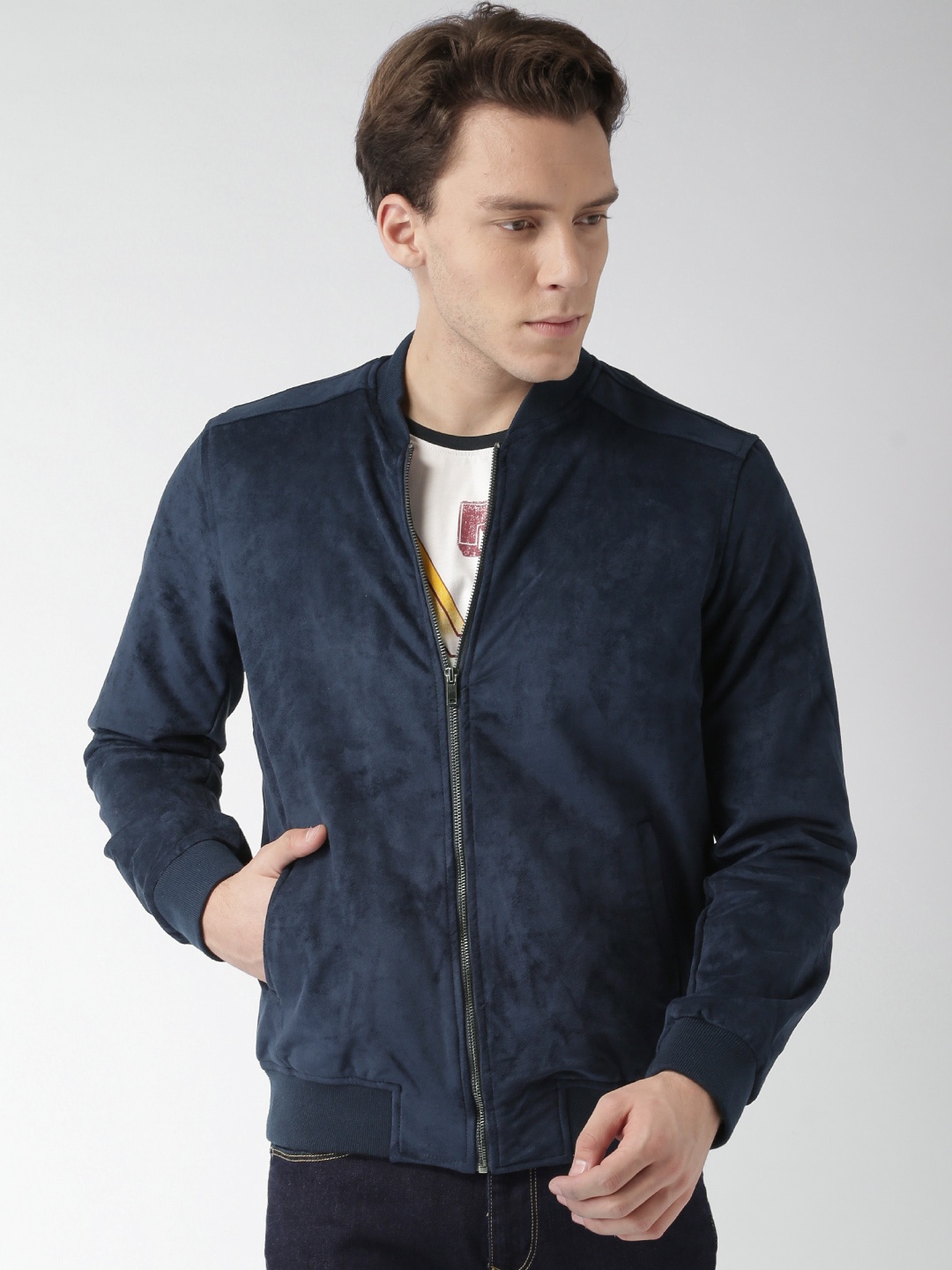 

Celio Men Navy Blue Solid Bomber