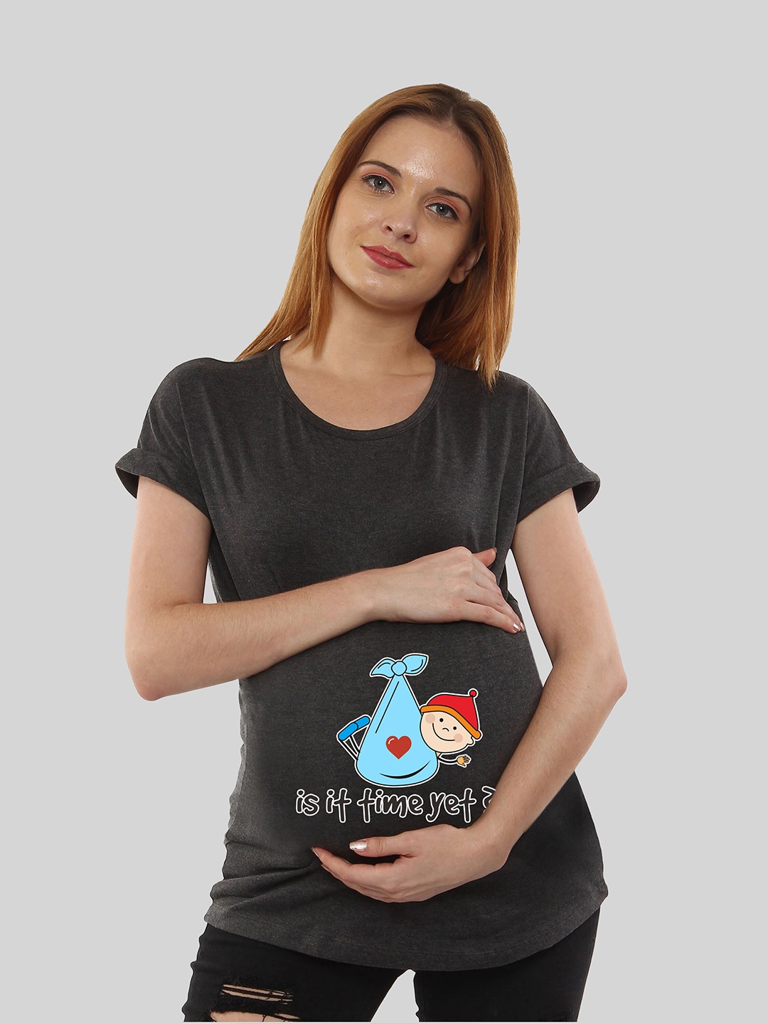 

SillyBoom Graphic Printed Dolman Sleeve Cotton Maternity T-shirt, Charcoal