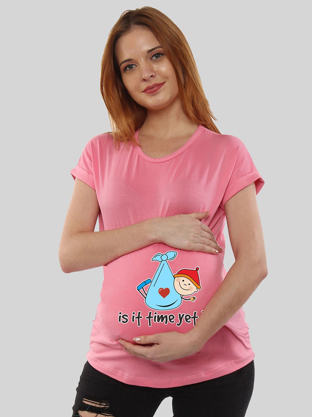 

SillyBoom Graphic Printed Dolman Sleeves Cotton Maternity T-shirt, Pink