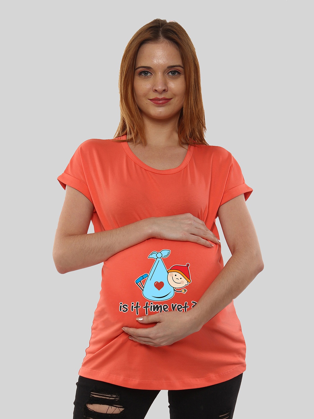 

SillyBoom Graphic Printed Cotton Maternity T-shirt, Orange