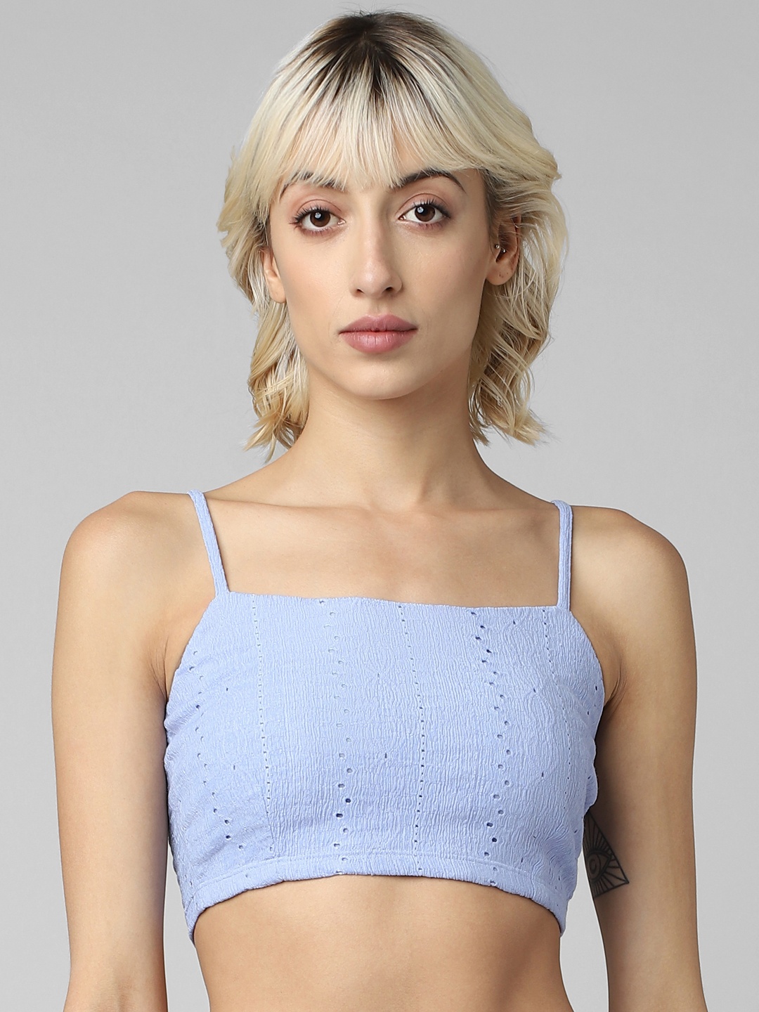 

ONLY Self Design Crop Bralette Top, Blue