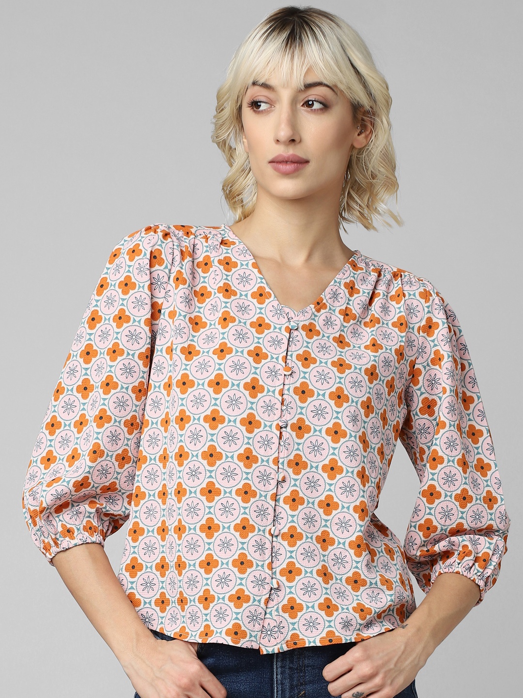 

ONLY Printed V-Neck Top, White