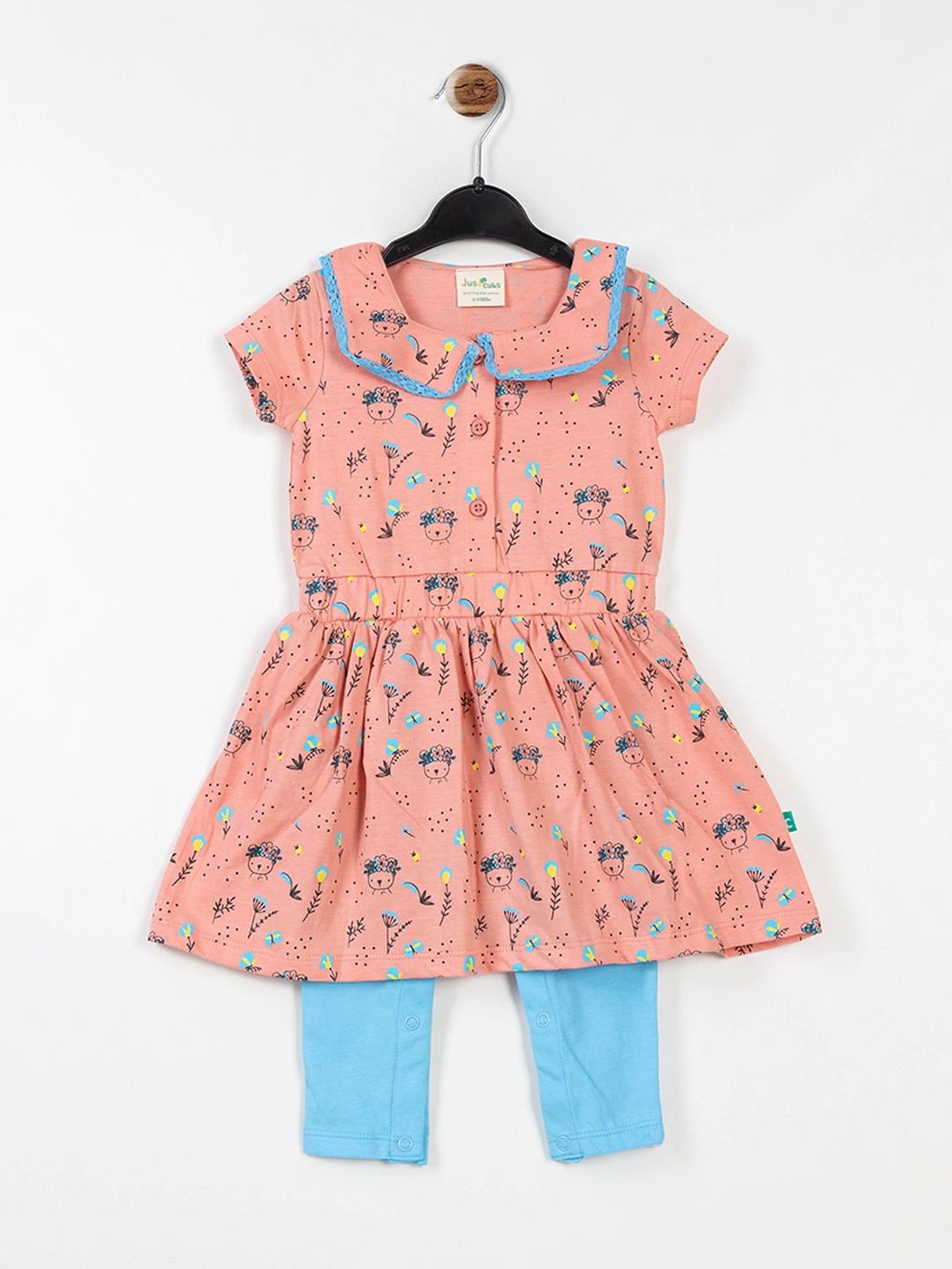 

JusCubs Infants Conversational Printed Short Sleeves Pure Cotton Tunic With Leggings, Pink