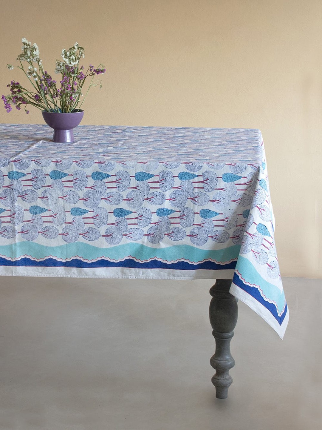 

The Wishing Chair Blue & White Block Printed Topiary Garden Cotton Table Cloth - 8 Seater
