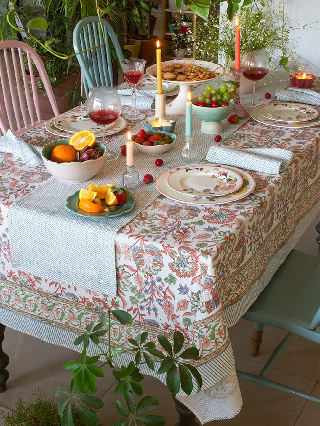 

The Wishing Chair White & Green Block Printed Pure Cotton Table Runner