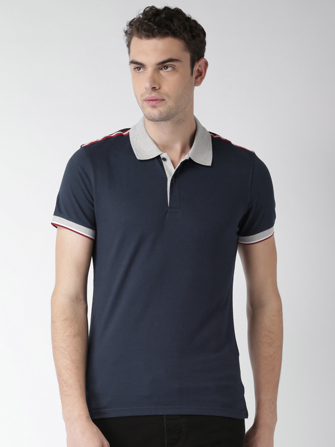 

Celio Men Navy Blue Solid Polo Collar T-shirt