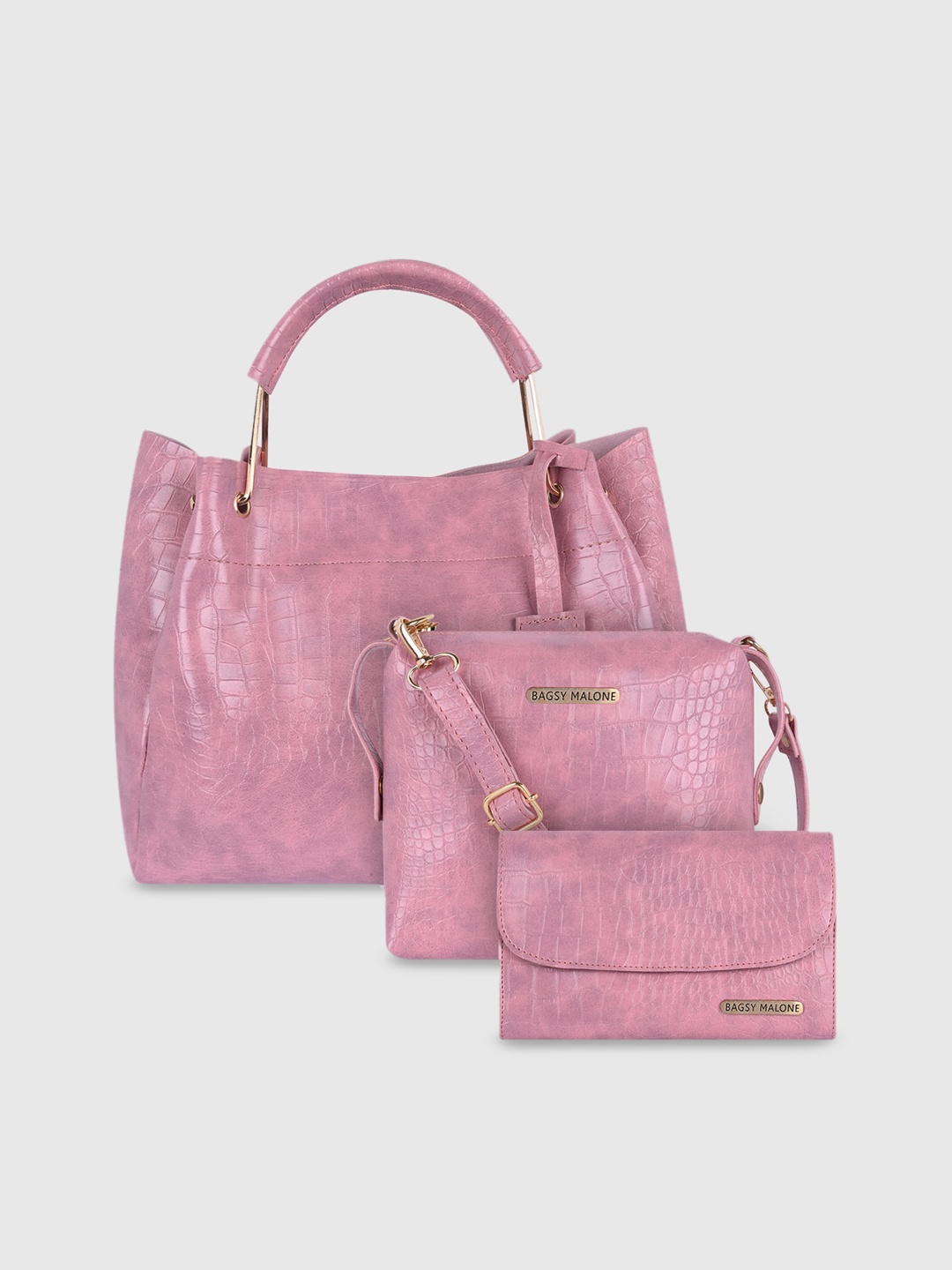 

Bagsy Malone Set Of 3 Animal Textured PU Shopper Shoulder Bag, Pink