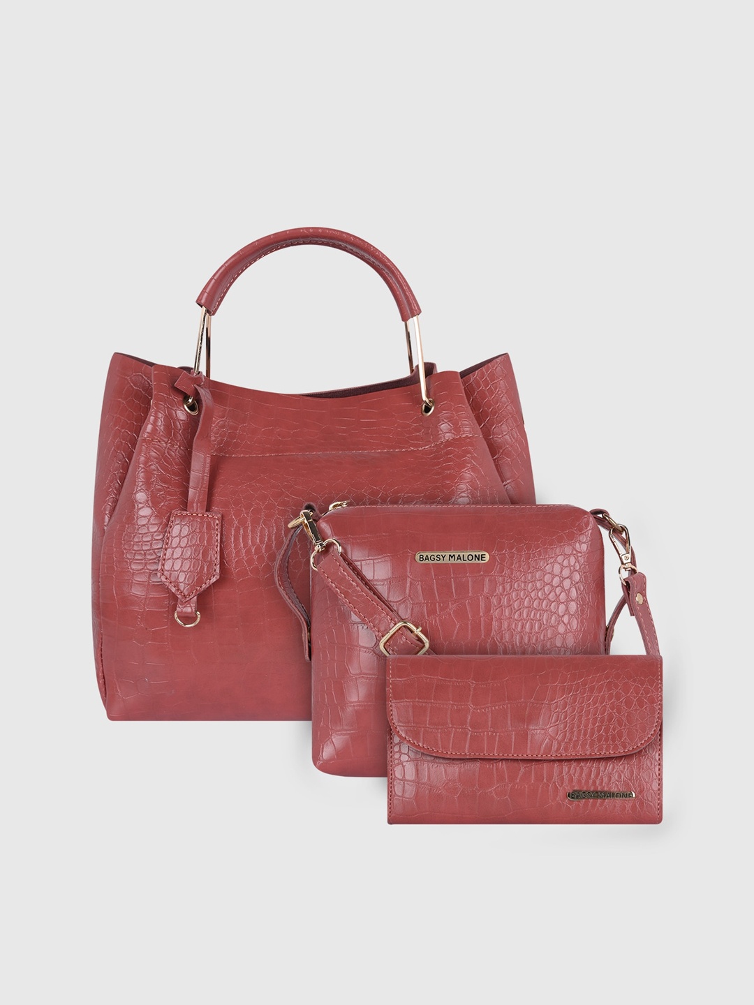 

Bagsy Malone Set of 3 Animal Textured Shopper Shoulder Bag, Red