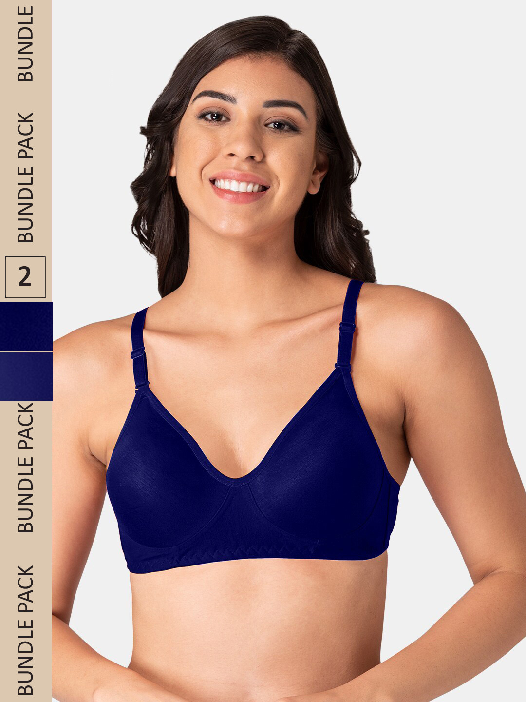 

KOMLI Pack of 2 Non-Padded All Day Comfort Seamless Cotton T-shirt Bra, Navy blue