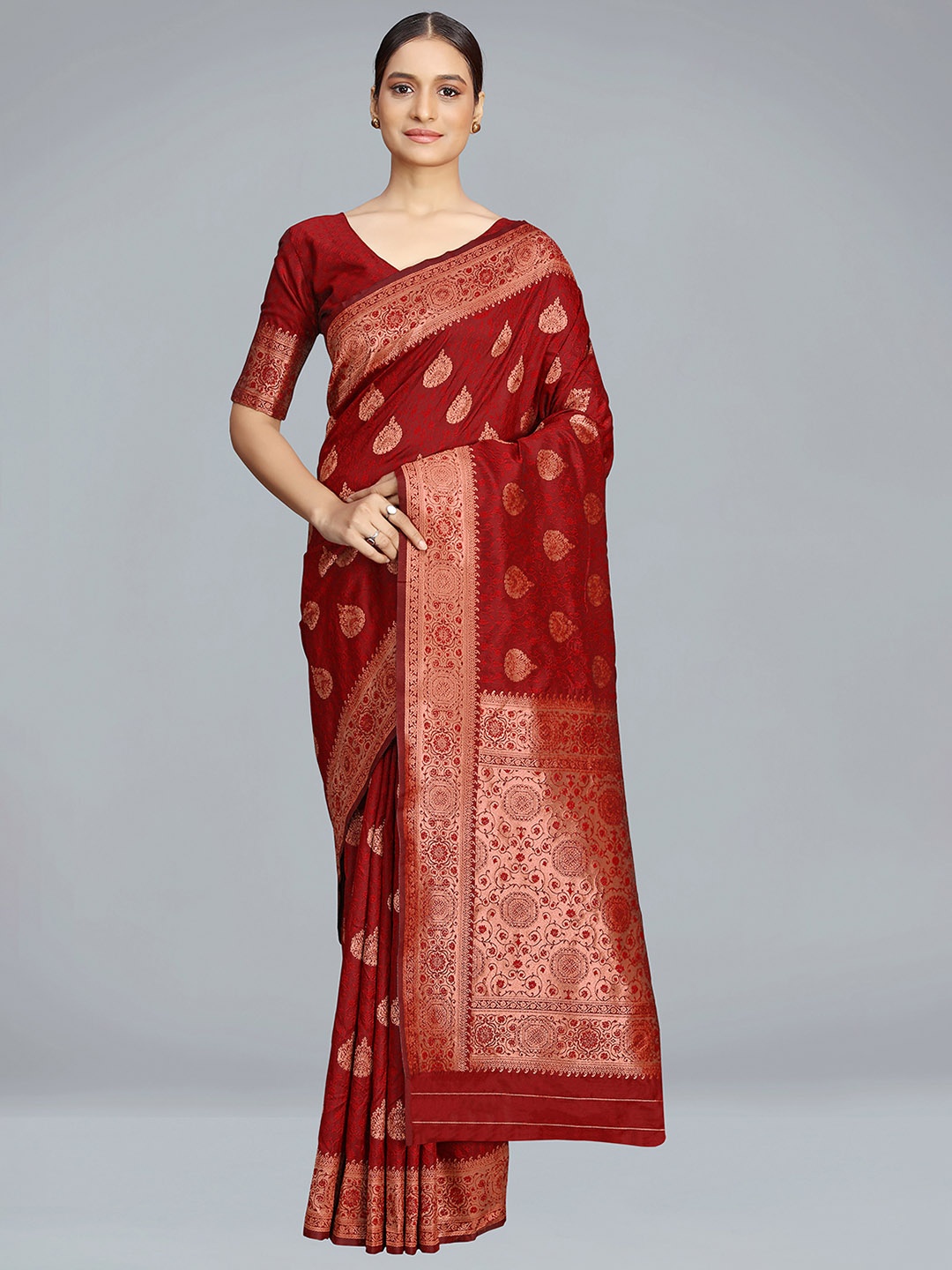 

MONJOLIKA FASHION Ethinic Motifs Zari Banarasi Saree, Red