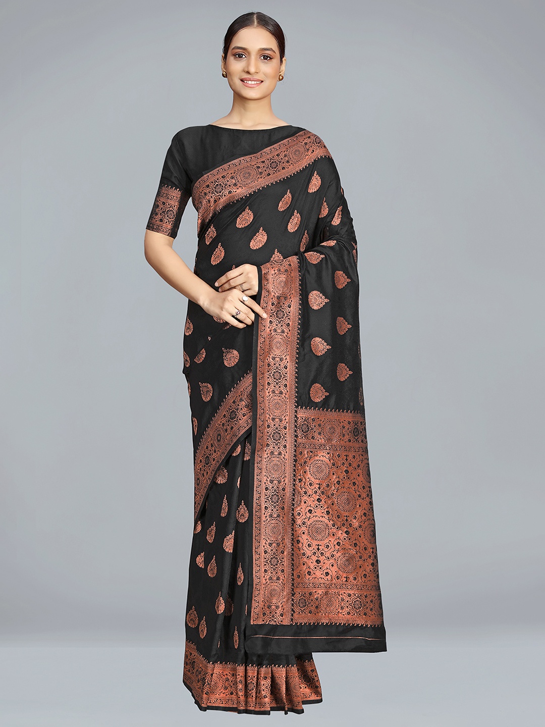

MONJOLIKA FASHION Ethnic Motifs Woven Design Banarasi Saree, Black
