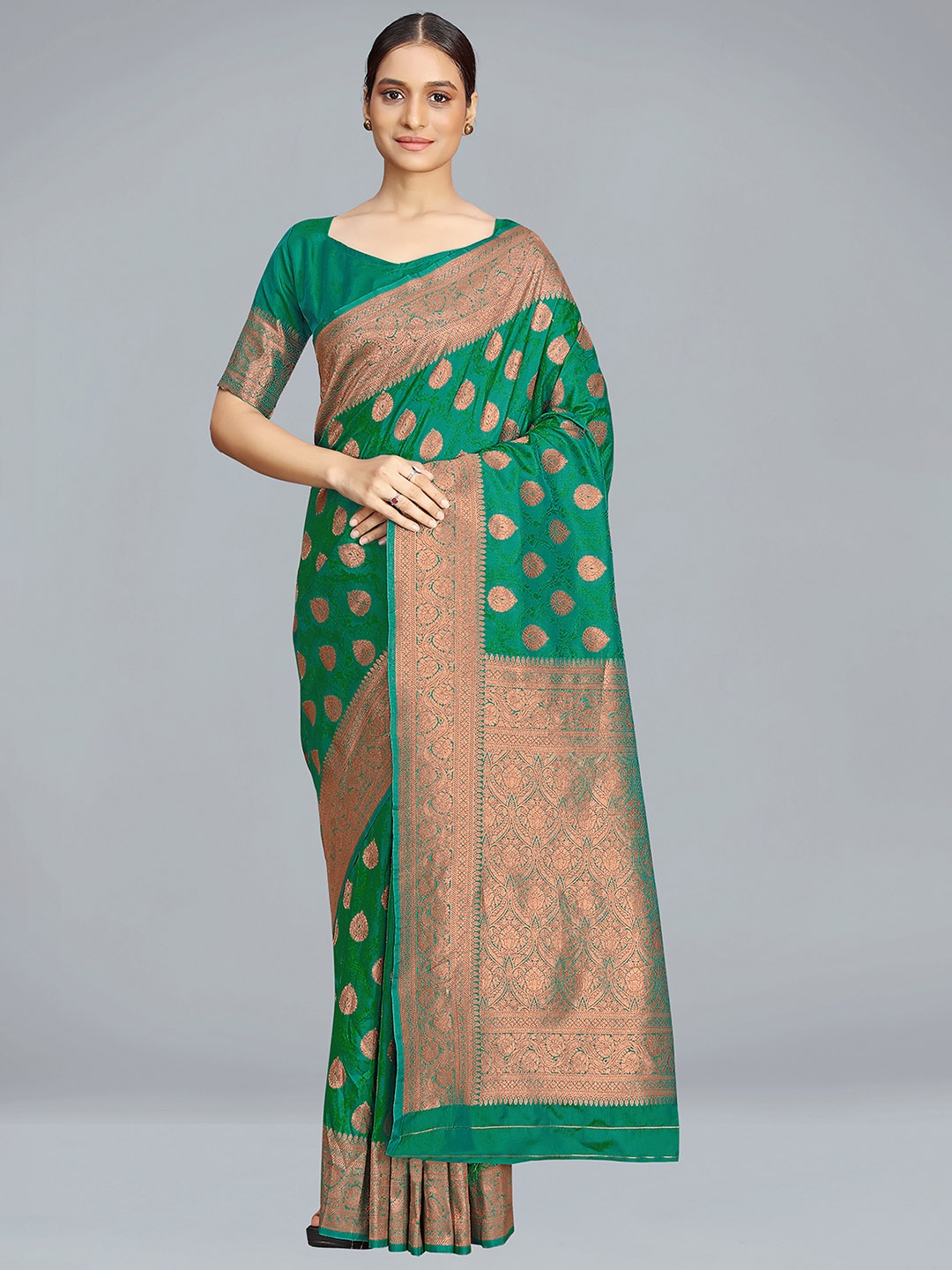 

MONJOLIKA FASHION Ethnic Motifs Woven Design Banarasi Saree, Sea green