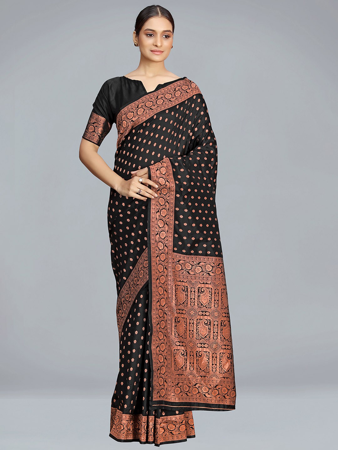

MONJOLIKA FASHION Woven Design Silk Blend Banarasi Saree, Black