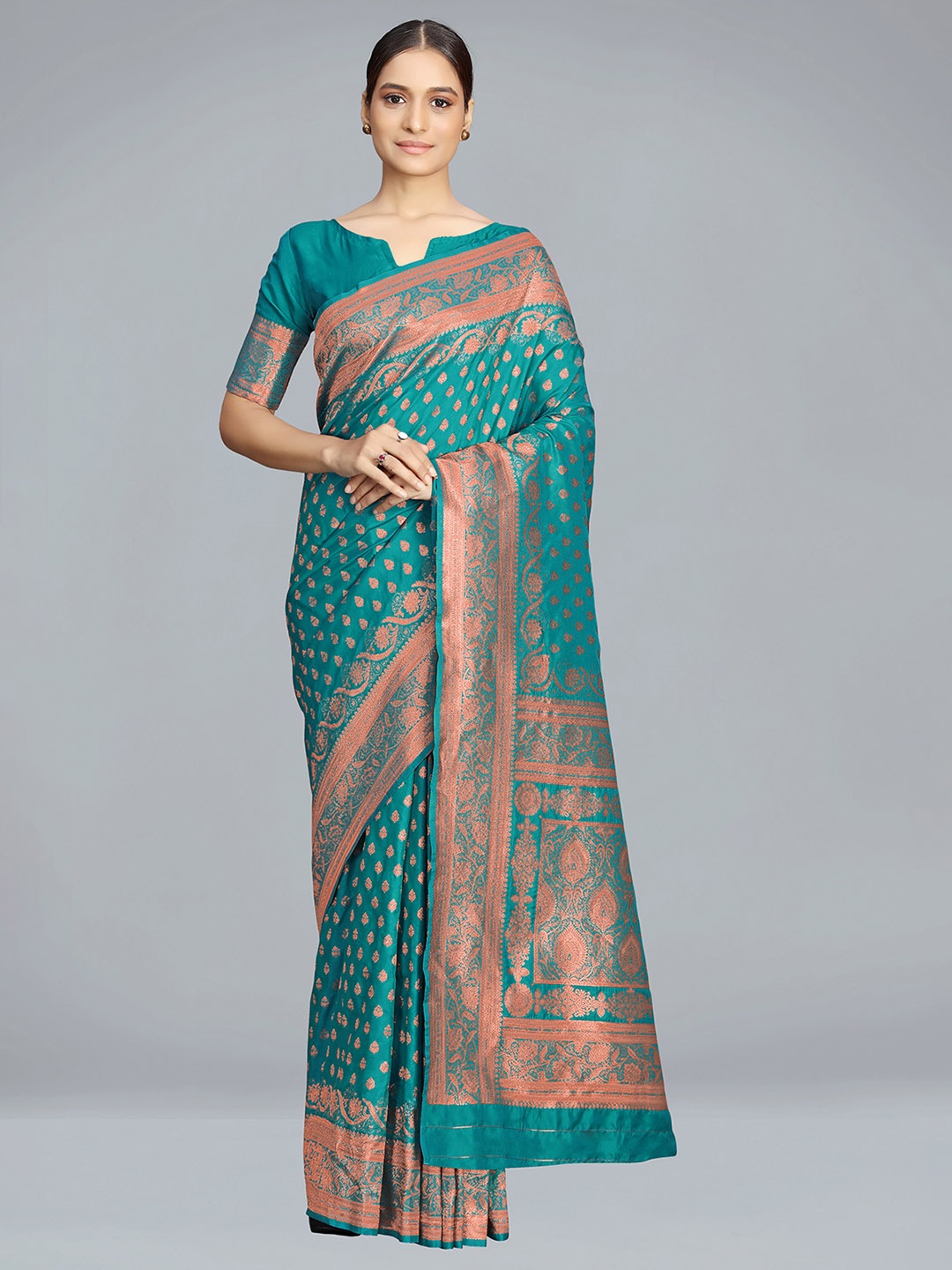 

MONJOLIKA FASHION Ethnic Motif Woven Design Banarasi Saree, Turquoise blue