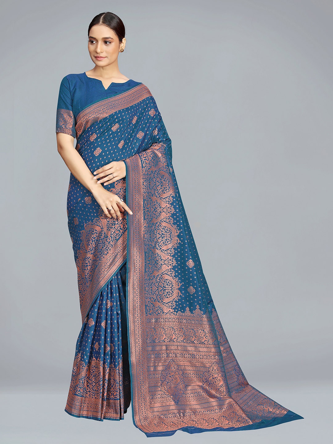 

MONJOLIKA FASHION Ethnic Motif Woven Design Banarasi Saree, Blue
