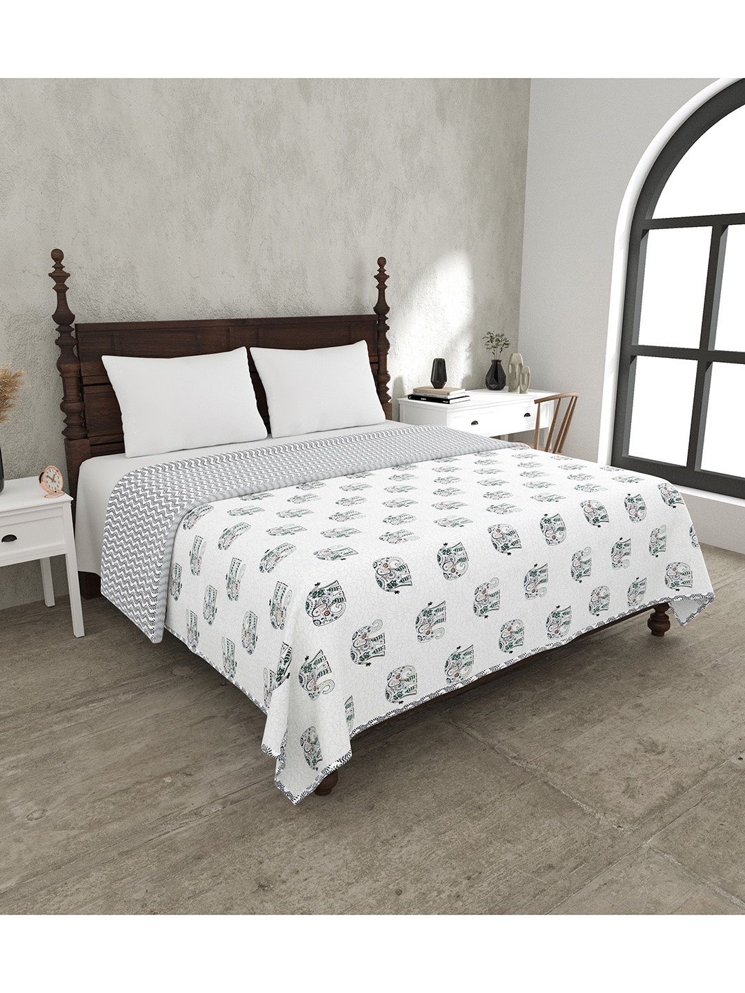 

JAIPUR FABRIC Green & Off White Printed Mild Winter 120 GSM Pure Cotton Double Bed Dohar