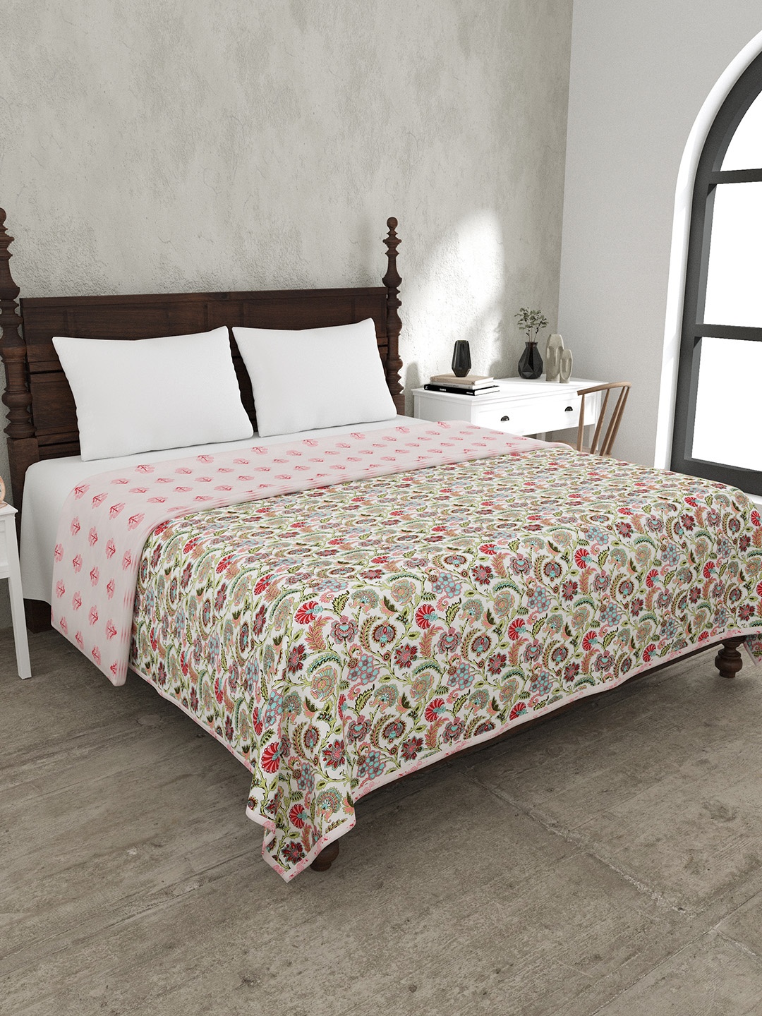 

JAIPUR FABRIC Pink & Green Mild Winter 120 GSM Pure Cotton Double Bed Dohar