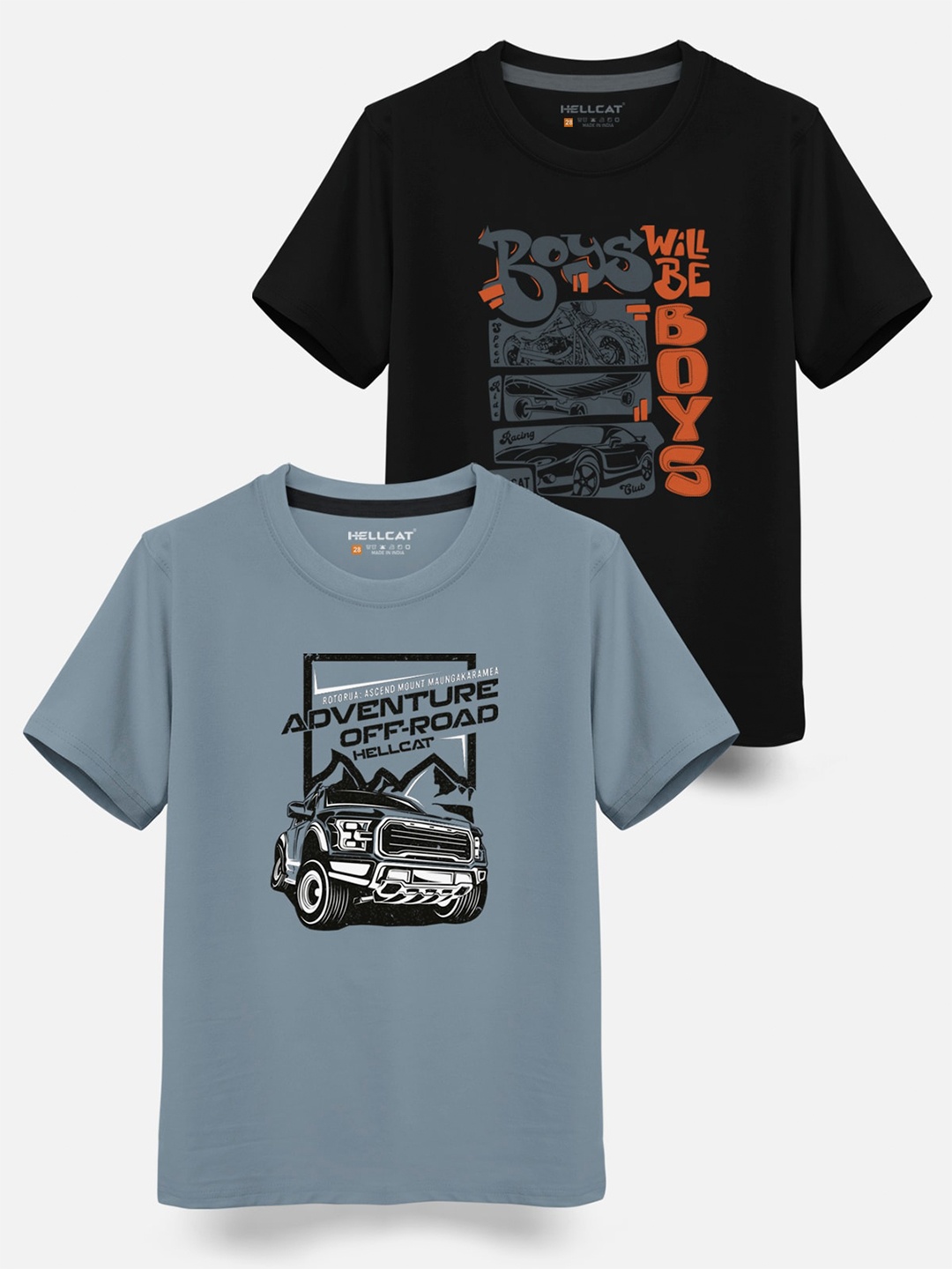 

HELLCAT Boys Pack of 2 Graphic Printed Cotton T-shirt, Black