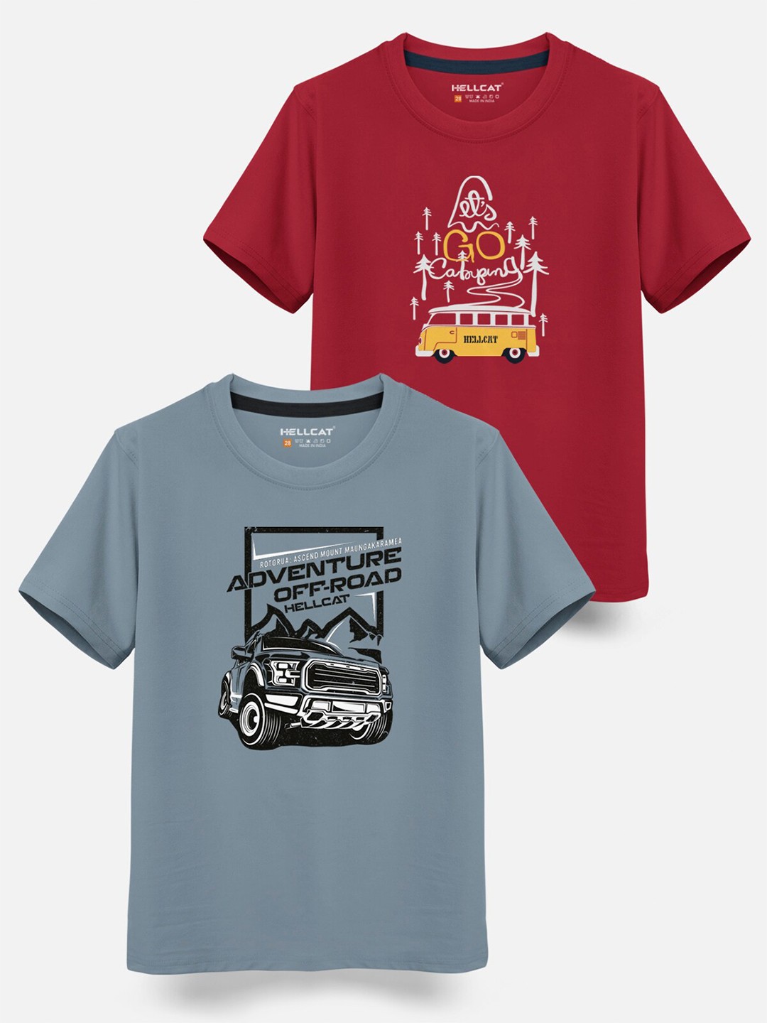 

HELLCAT Boys Pack of 2 Typography Printed Cotton T-shirt, Grey