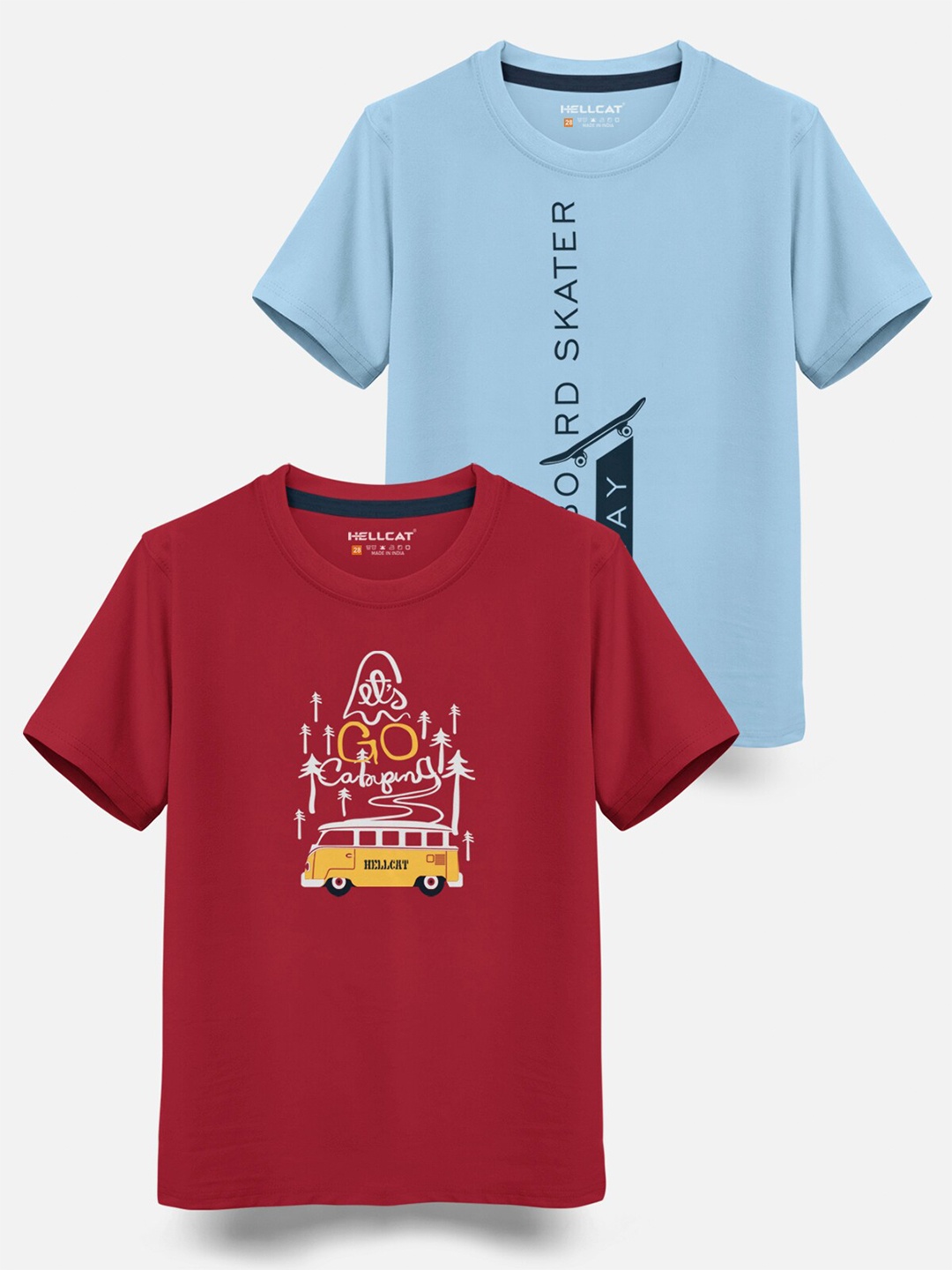 

HELLCAT Boys Pack Of 2 Typography Printed Cotton T-shirt, Maroon