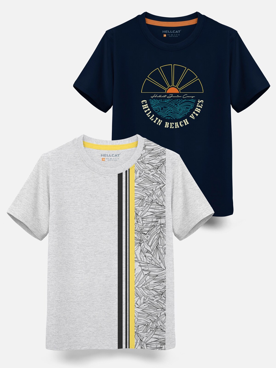 

HELLCAT Boys Pack Of 2 Graphic Printed Cotton T-shirt, Navy blue