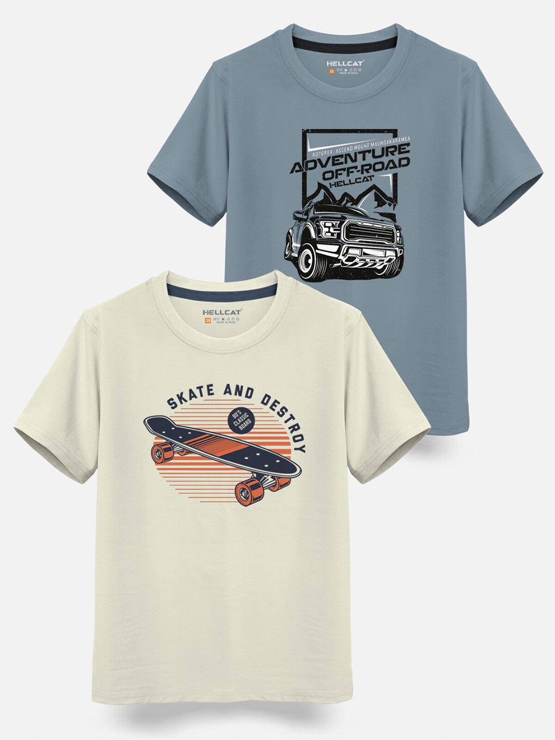 

HELLCAT Boys Pack Of 2 Graphic Printed Cotton T-shirt, Beige