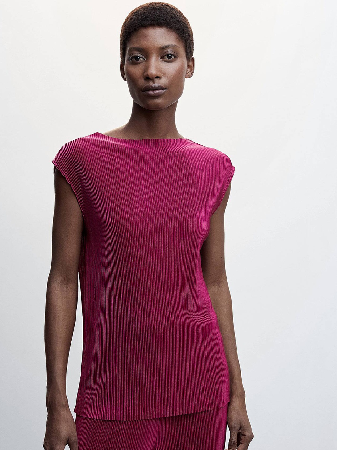 

MANGO Extended Sleeves Accordion Pleated Top, Pink