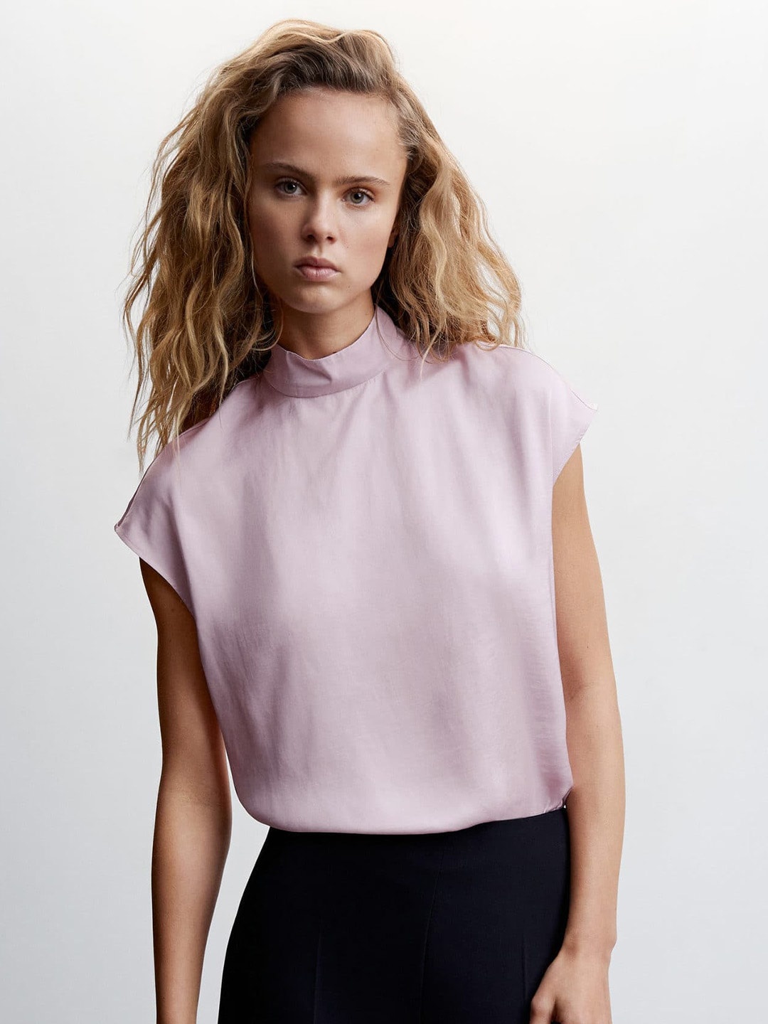 

MANGO High Neck Sustainable Extended Sleeves Top, Lavender