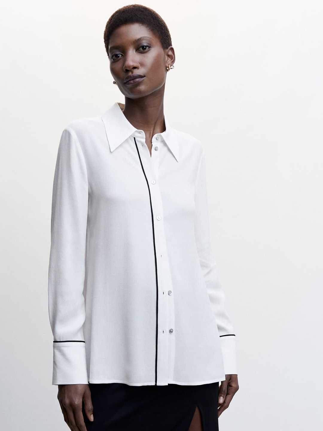 

MANGO Contrast Placket Casual Shirt, White