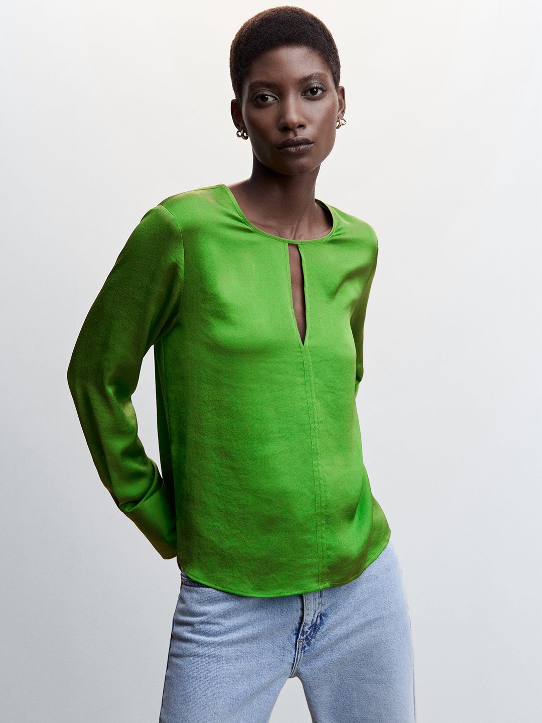 

MANGO Satin Finish Top, Green