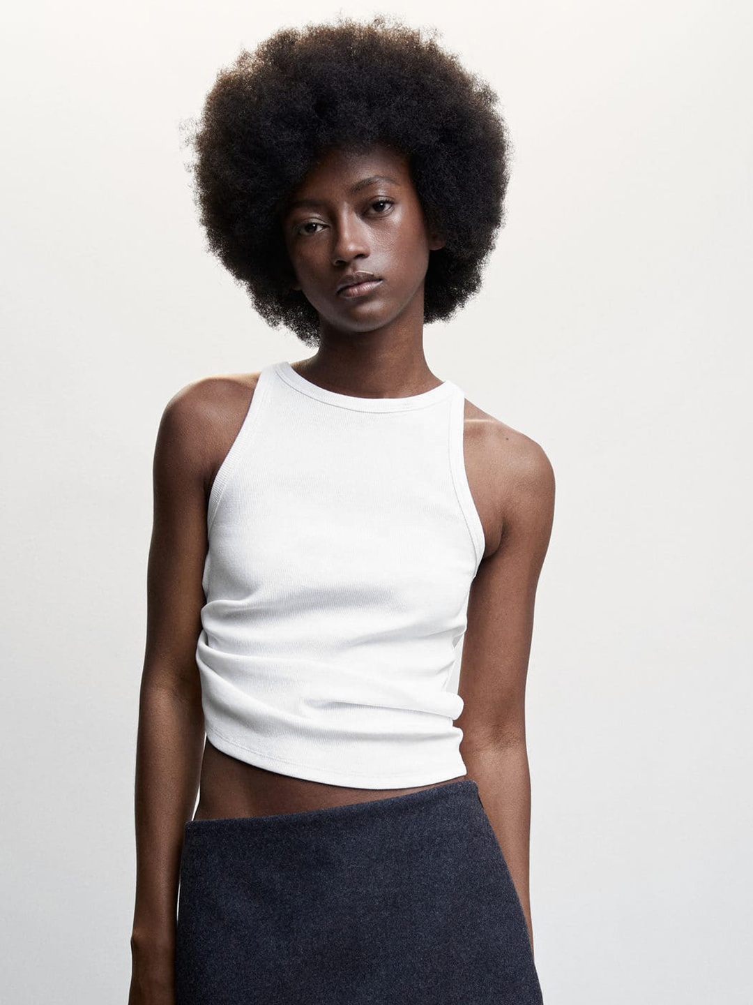 

MANGO Ribbed Tank Top, White
