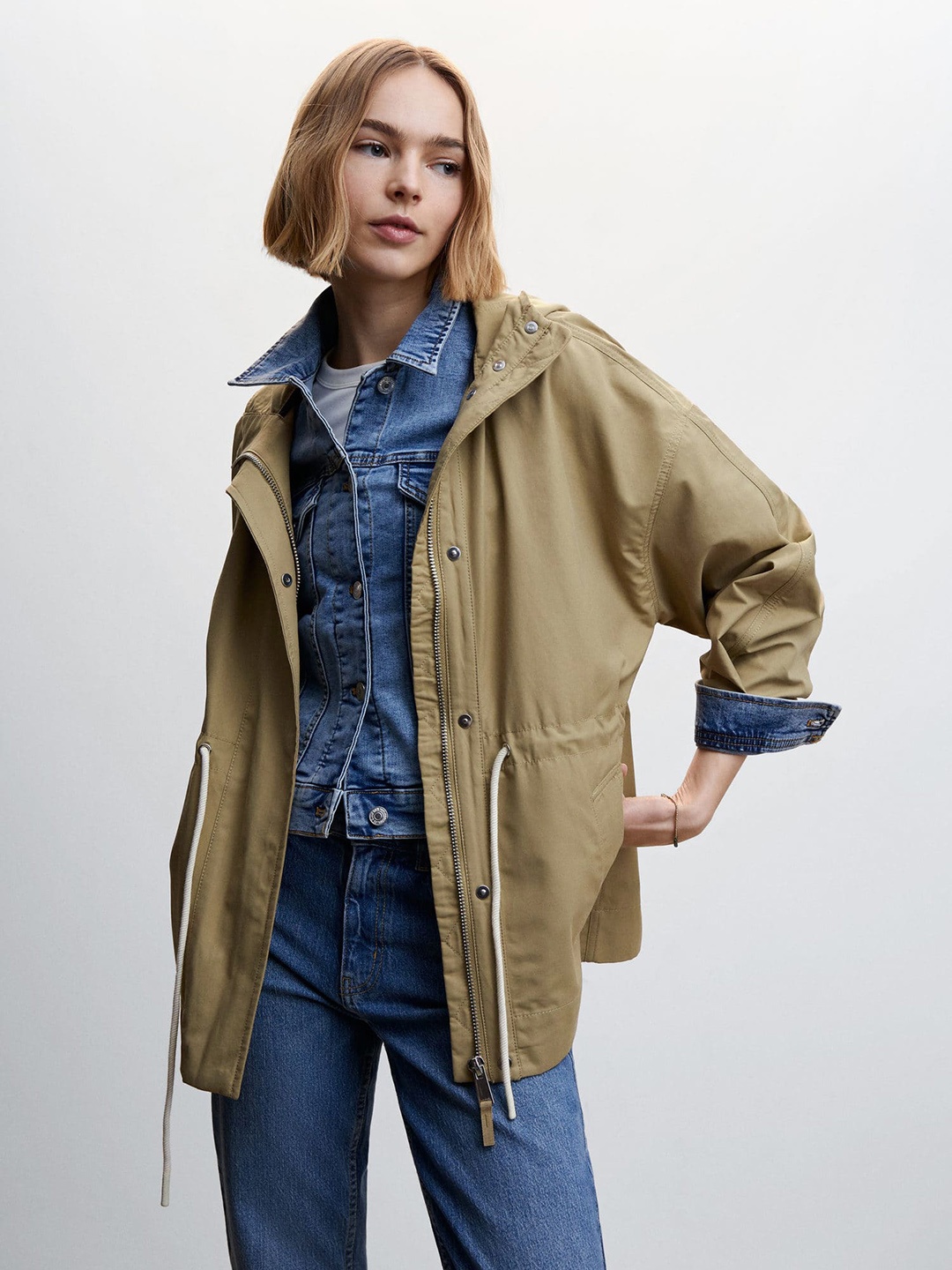 

MANGO Women Hooded Tailored Jacket, Khaki