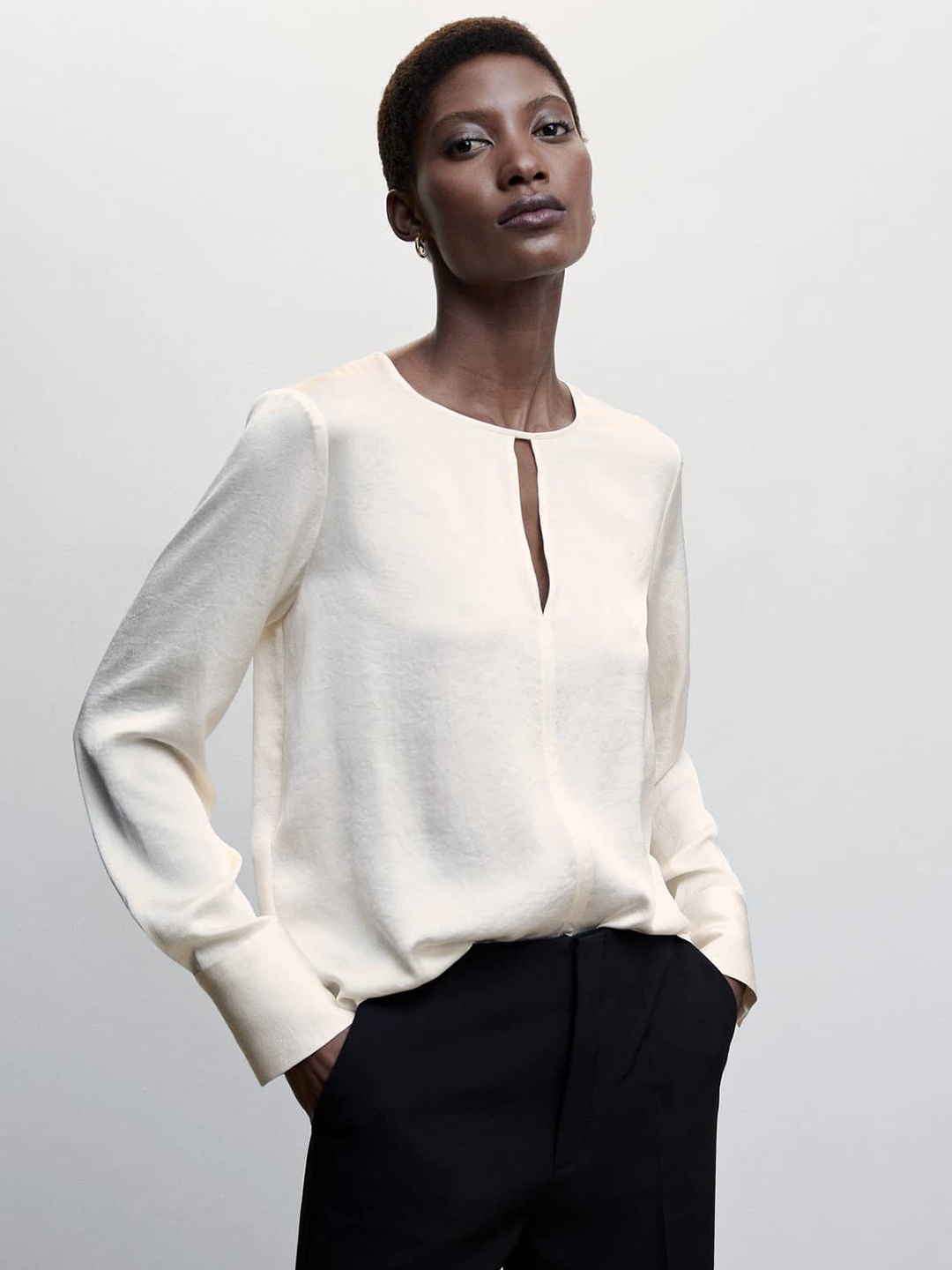 

MANGO Satin Finish Sustainable Top, Off white