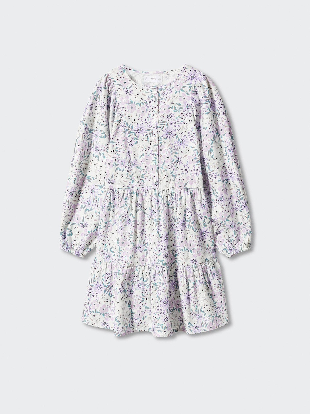

Mango Kids Girls Pure Cotton Floral Print Tiered A-Line Dress, White