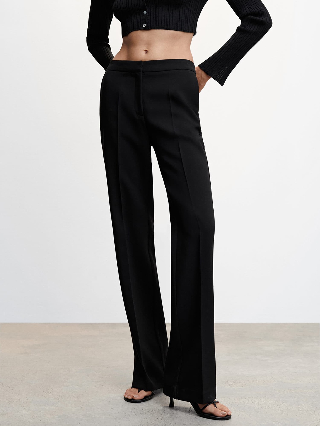

MANGO Women RegularSolid High-Rise Trousers, Black