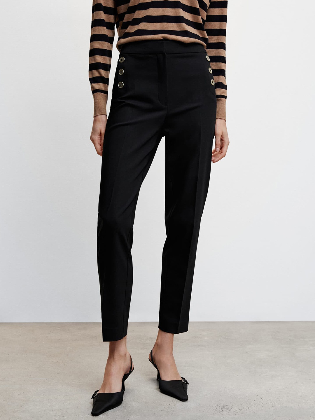 

MANGO Women Sustainable High-Rise Trousers, Black