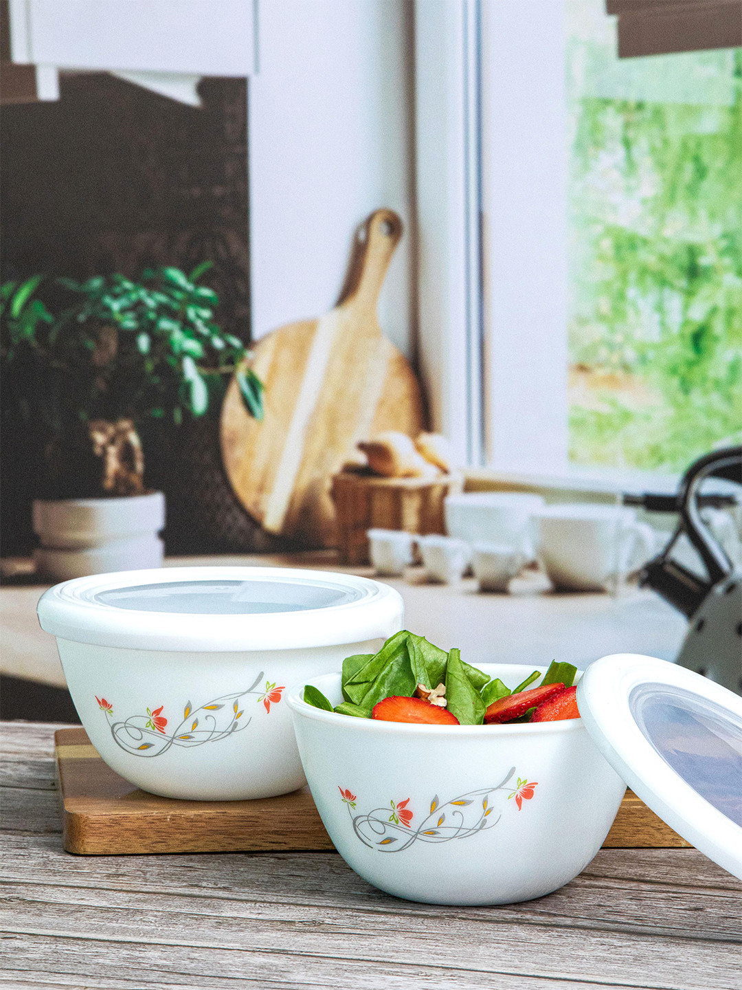 

Cello Opalware Royale 2 Pieces White & Orange Mixing Bowl with Premium Lid 500 ml Each
