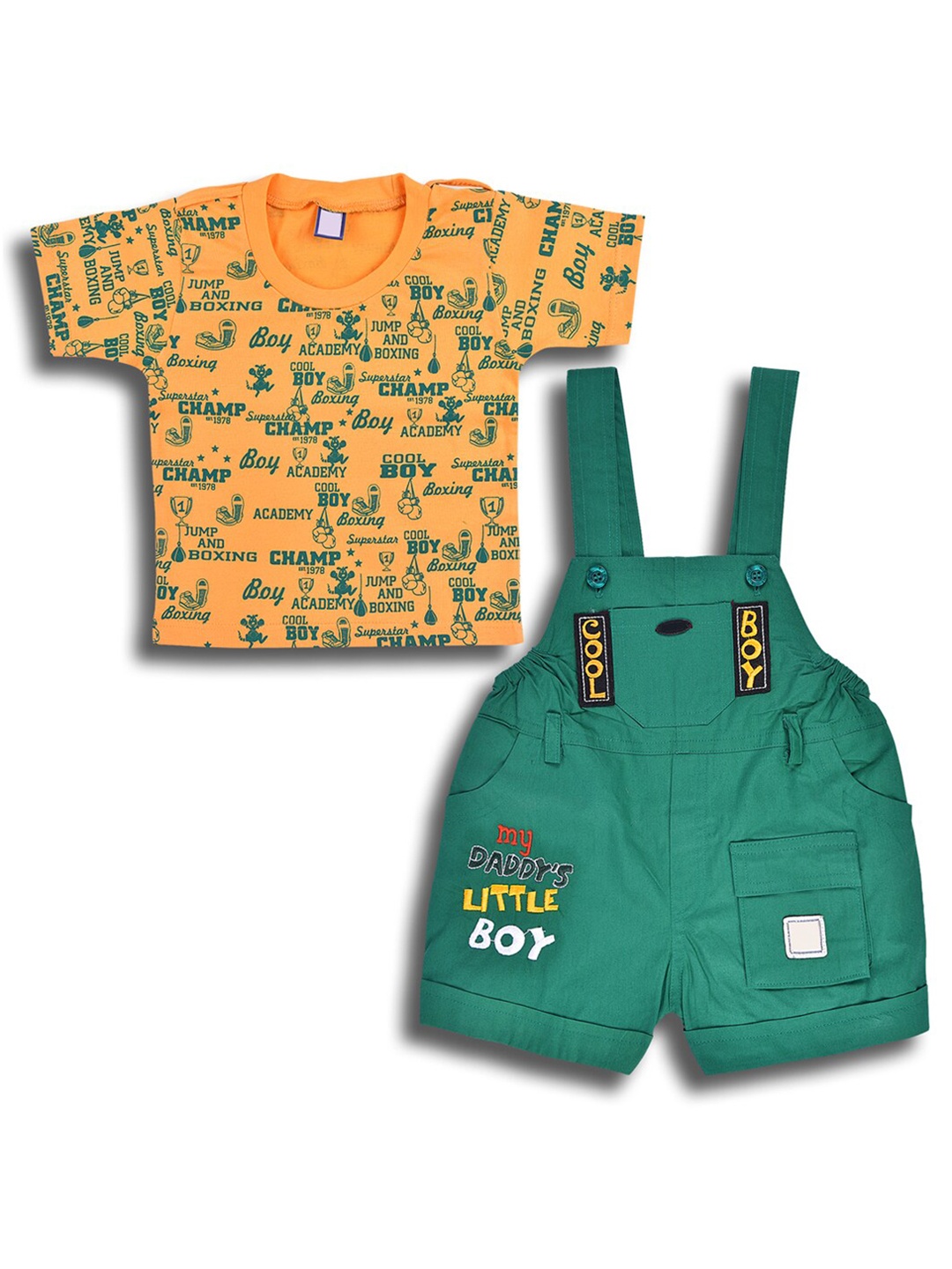 

Wish Karo Boys Printed T-shirt With Dungaree Set, Yellow