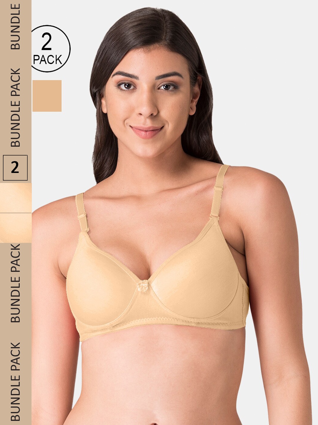 

KOMLI Pack of 2 Heavily Padded All Day Comfort Seamless Cotton Push-up Bra, Beige