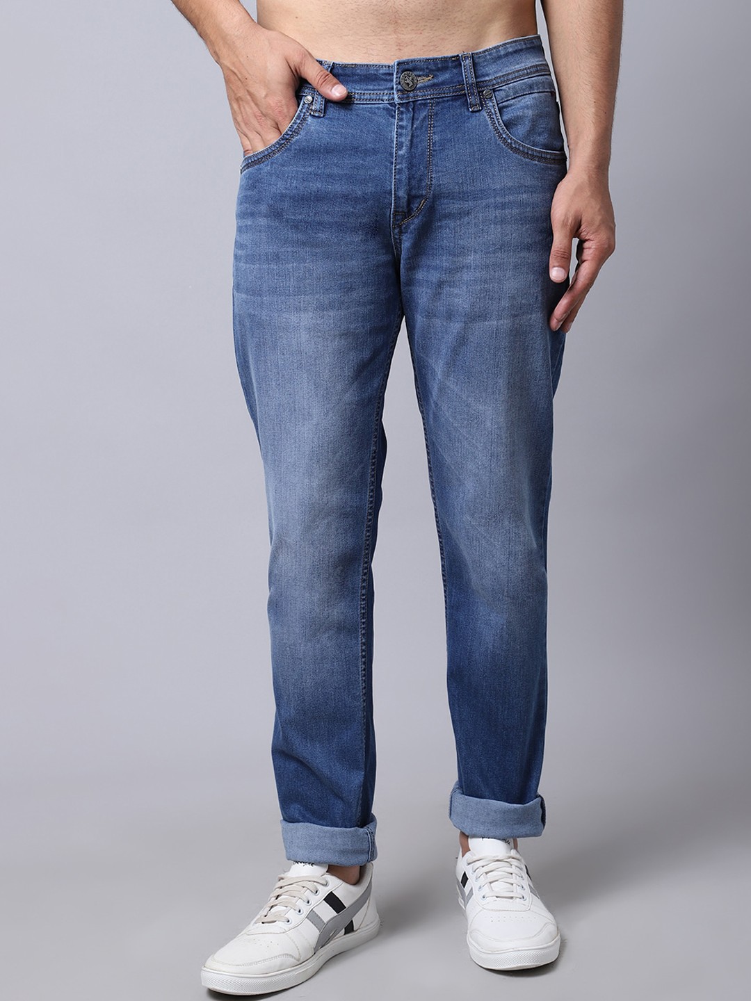 

Cantabil Men Cotton Heavy Fade Stretchable Jeans, Blue