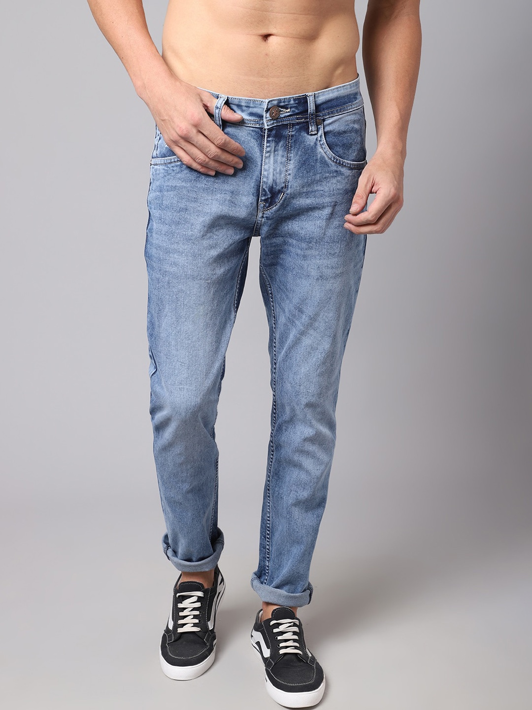 

Cantabil Men Cotton Light Fade Jeans, Blue