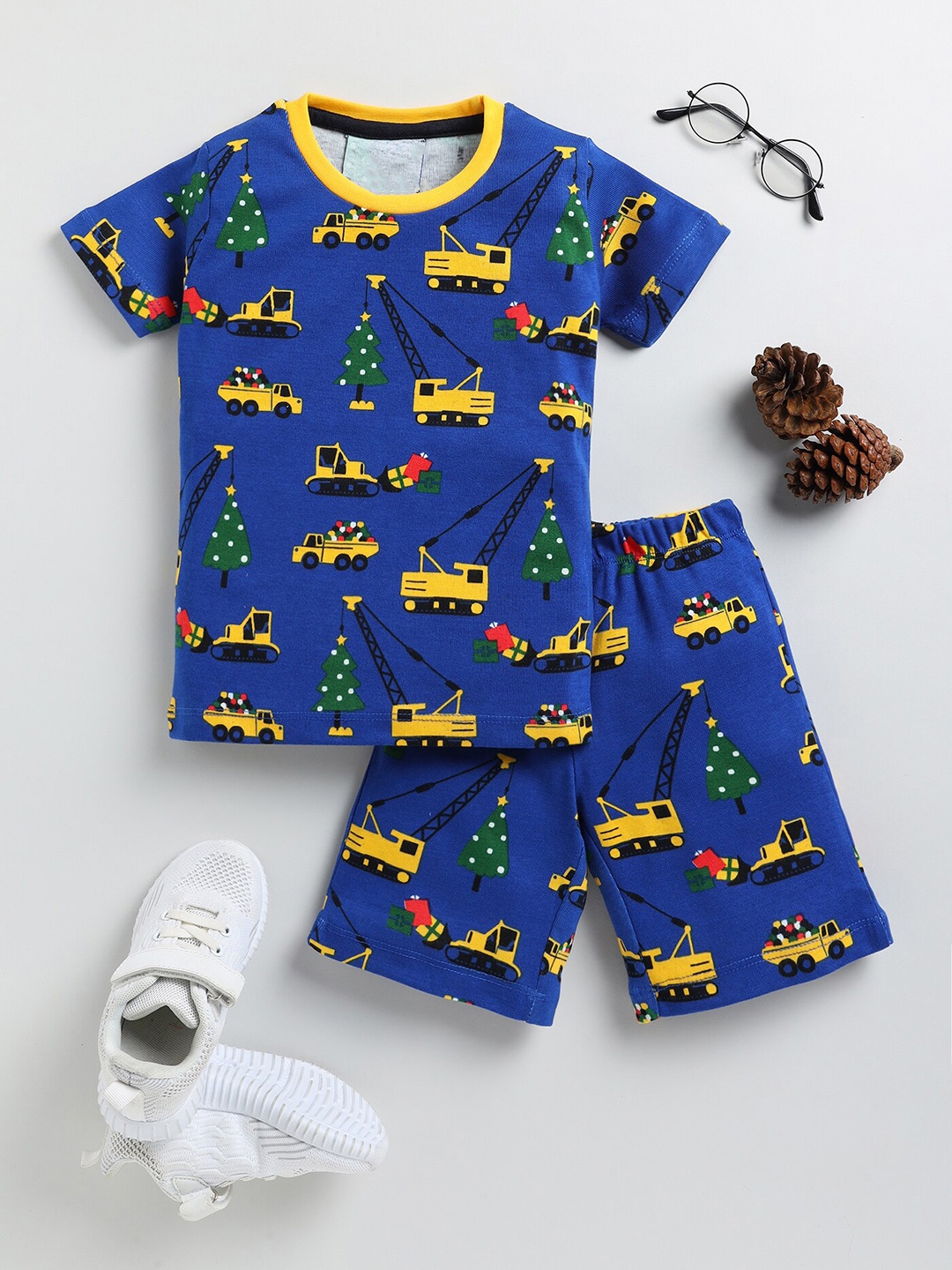

YK Boys Printed T-shirt with Shorts Set, Navy blue