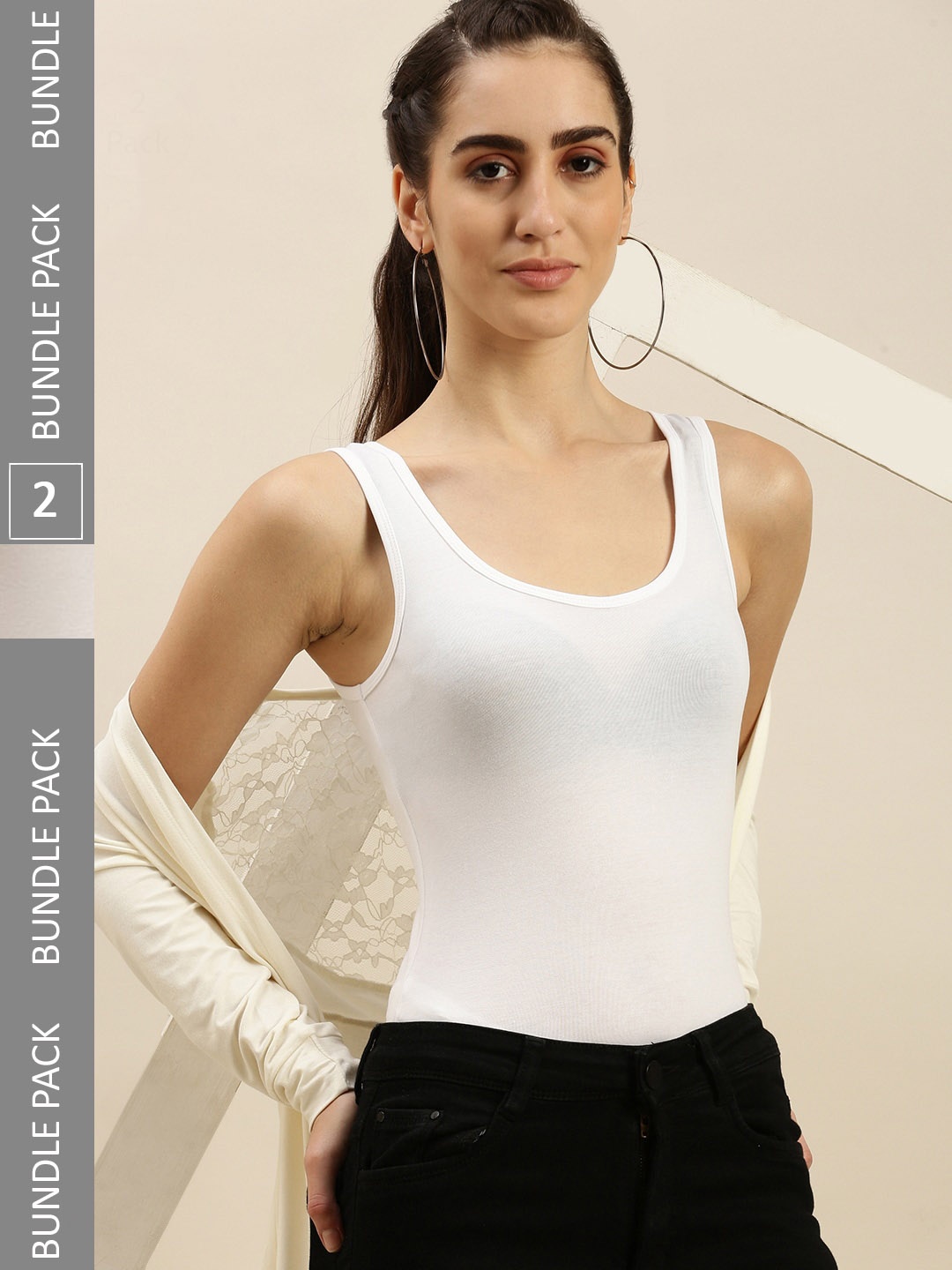 

De Moza Pack Of 2 Cotton Non-Padded Camisoles, White