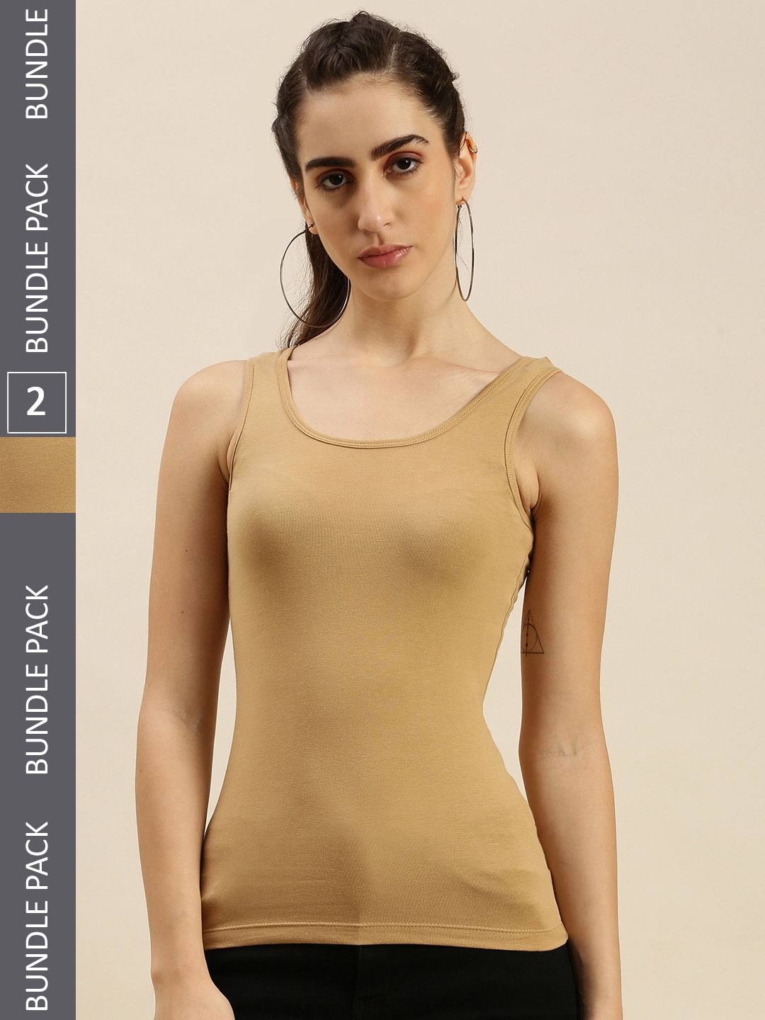 

De Moza Women Pack Of 2 Non-Padded Camisoles, Beige