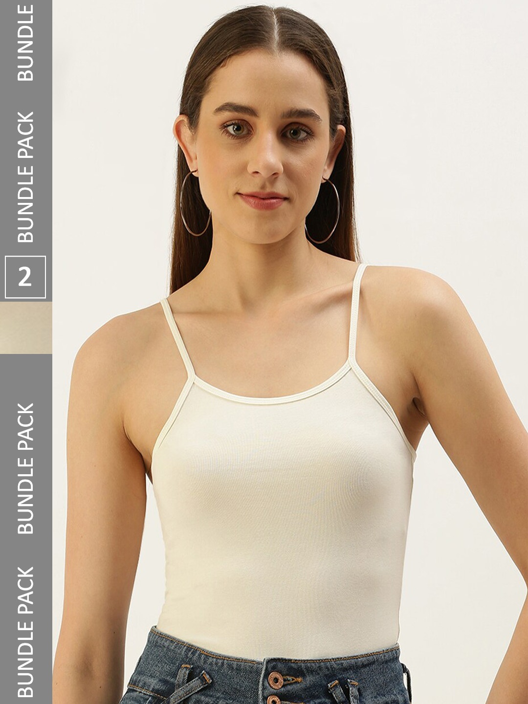 

De Moza Women Pack Of 2 Non Padded Cotton Lycra Camisoles, Off white
