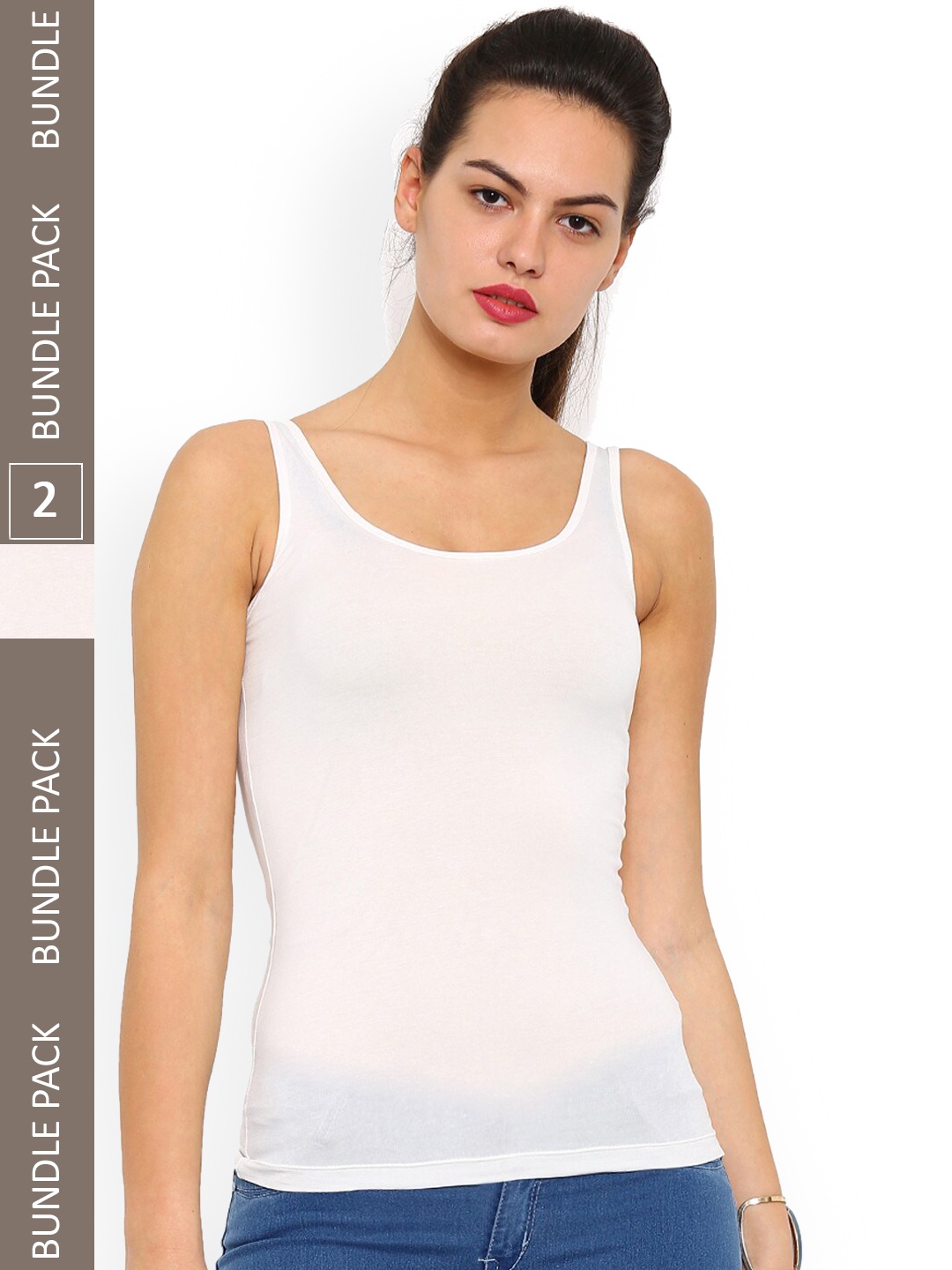 

De Moza Women Pack Of 2 Non Padded Cotton Lycra Camisoles, White